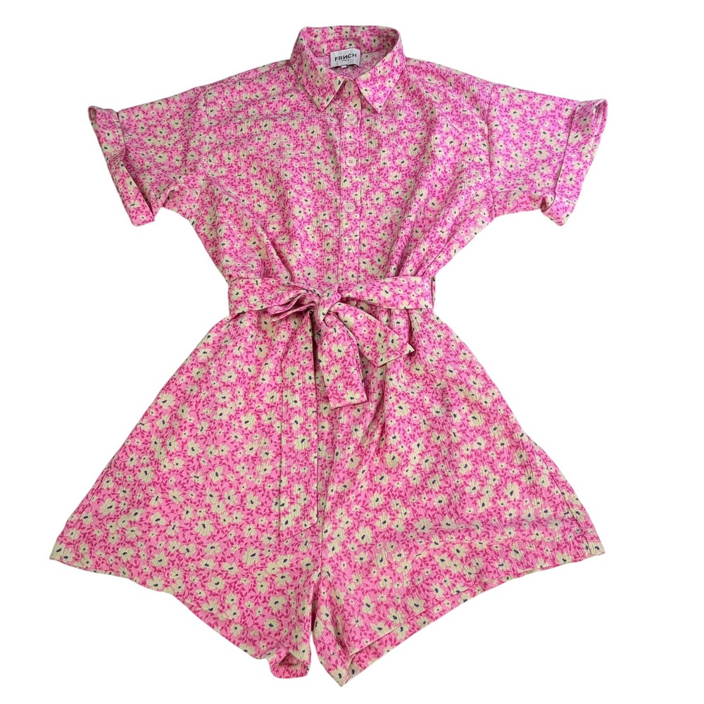 French Paris Belted Pink Floral Romper Cottagecore Parisian Soft Girl  Resort S
